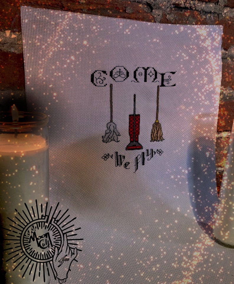 Come we fly, Hocus Pocus cross stitch pattern, Halloween cross stitch pdf, black flame candle, Witch pattern, Halloween pattern, image 5