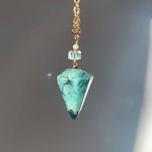 Emerald, Aquamarine, Pearl Pendulum Necklace
