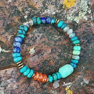 Regenbogen Armband Chrysopras, Karneol, Lapis, Labradorit, türkis
