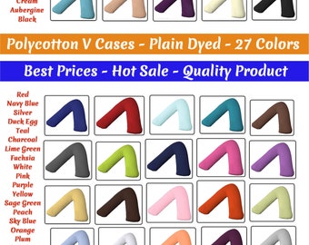 2x V Shaped Pillow Cases Cover Polycotton Plain Dyed Easy Care Washable 27 Colors 74x34cm approx