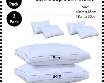 Hollowfiber Bed Pillows 100% Cotton Cover Zip Closure 8cm Deep Box Gusseted Pillows