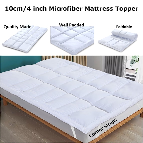 10cm/4inch Deep Microfiber Mattress Topper Hotel Quality Thick Padded Mattress  Protector All UK Bed Size 