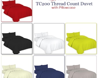 Egyptian Cotton Duvet Cover 200 Thread Count Bedding Set with Pillowcases Luxury Quality in All Sizes