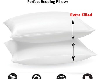 2x Luxury Duck Feather & Down Pillows Extra Filling Hotel Quality Neck Support Bed Pillows Pair