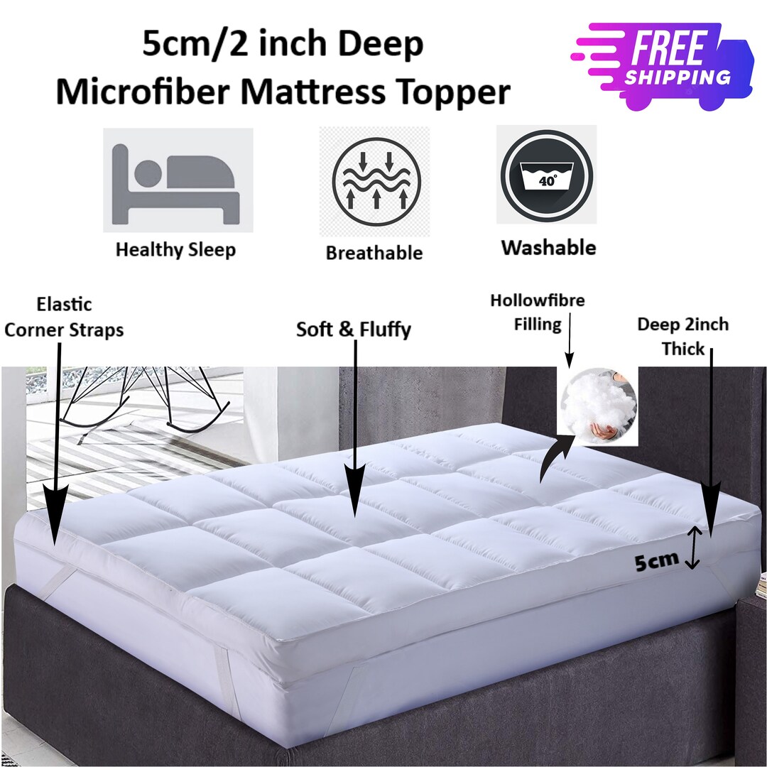 Microfiber Mattress Topper 2'' Deep Filled Protector Anti Allergy Soft Well Sleep Topper Etsy UK