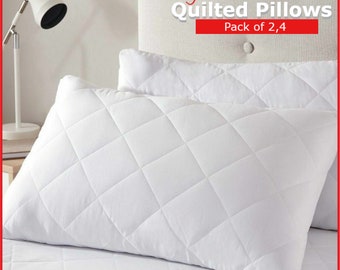 Quilted Pillows Hotel Quality Bounce Back Deep Filled Soft Bed Pillows Pack of 2,4 Anti-Allergy Standard Size Pillows 48x74cm.