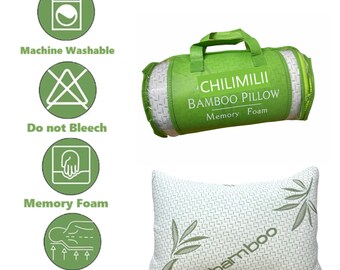 Memory Foam Bamboo Pillow Anti Snore Anti Bacterial Head Neck Nursing Support Shredded Foam Premium Pillow 40x70+10cm approx