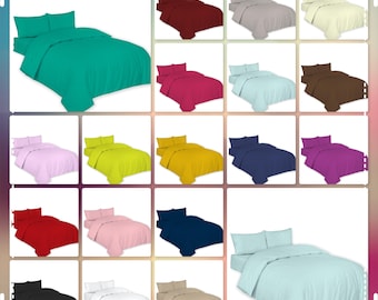 Polycotton Duvet Cover with Pillowcases Luxury Soft Plain Dyed Bedding Set Single Double King Super King