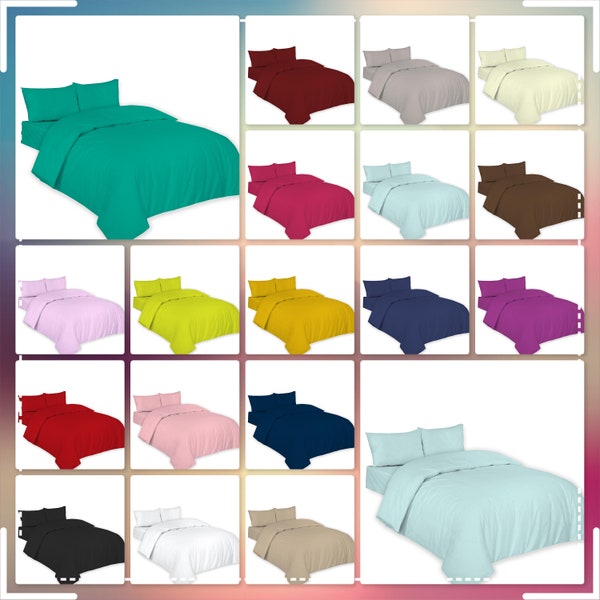 Polycotton Duvet Cover with Pillowcases Luxury Soft Plain Dyed Bedding Set Single Double King Super King