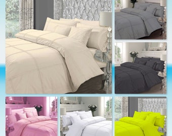 Polycotton Pintuck Pleated Duvet Cover with Pillowcases Bedding Set in all Sizes