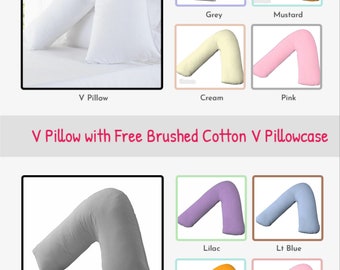 V Shaped Pillow with free Brushed Cotton Pillowcase Orthopaedic Head Neck Back Maternity Support 74x34cm
