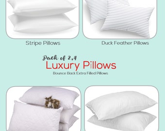 Hotel Quality Pillows Extra Filled Bounce Back Deep Sleep Bed Pillow Hollowfiber or Duck feather or Quilted or Stripe Pillows Pack of 2,4