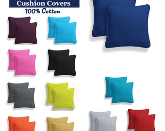 Plain Dyed 100% Cotton Cushion Covers Zipped Entry Bright Colors Home Sofa Decor 16’’ 18’’ 20’’