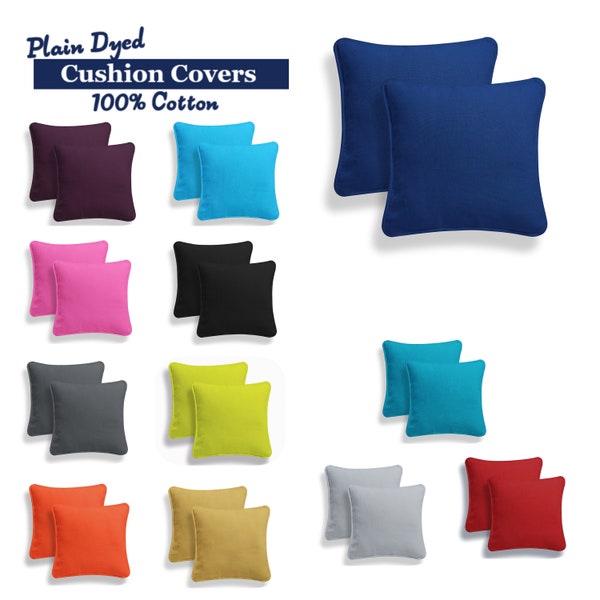 Plain Dyed 100% Cotton Cushion Covers Zipped Entry Bright Colors Home Sofa Decor 16’’ 18’’ 20’’