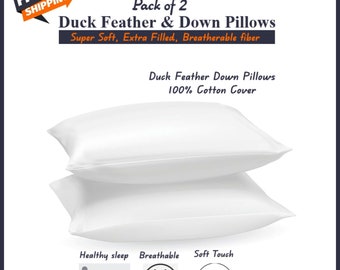 2x Luxury Duck Feather & Down Pillows Extra Filling Hotel Quality Neck Support Bed Pillows Pair