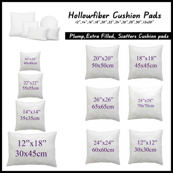 Anti Allergenic Hollowfiber Cushion Pads Inserts Fillers Inners Soft & Bouncy Cushion/Pillow In Packs 12''14''16''18''20''22''24''26''