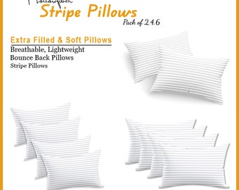 Stripe Pillows Hollowfiber Extra Filled Plump Bounce Back Hotel Quality Bed Pillows Pack 2,4,6 (50cm x75cm) Approx