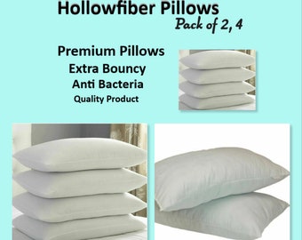 Pack of 2,4 Pillows Hollowfiber Filled Bounce Back Pillows Anti Allergenic Soft Bed Room Plump Pillows