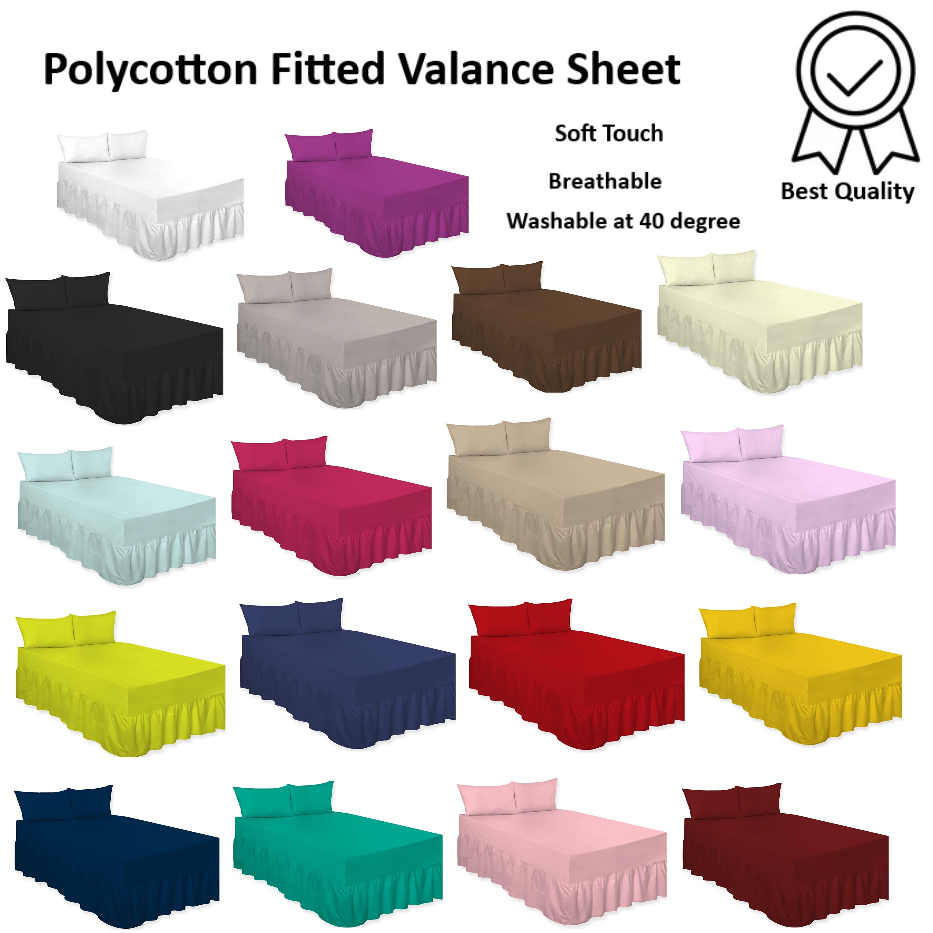 Polycotton Fitted Valance Sheets Plain Dyed Colourful Bedding Etsy UK