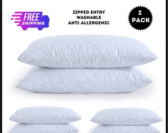 Quilted Bed Pillows Anti Allergenic Zip Entry Neck Back Support Hotel Quality Pillows