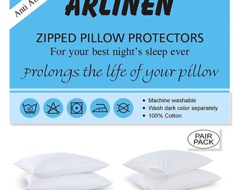 100% Cotton Pair of Pillow Protectors Anti Allergy Dust Mite Pillowcases 74cm x 48cm