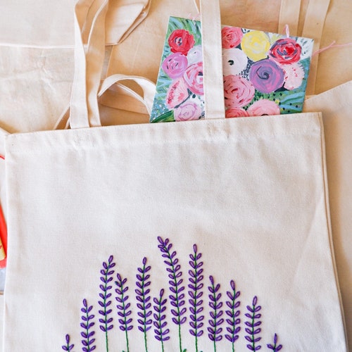 Lavender Canvas Tote Bag Handmade Embroidered Etsy