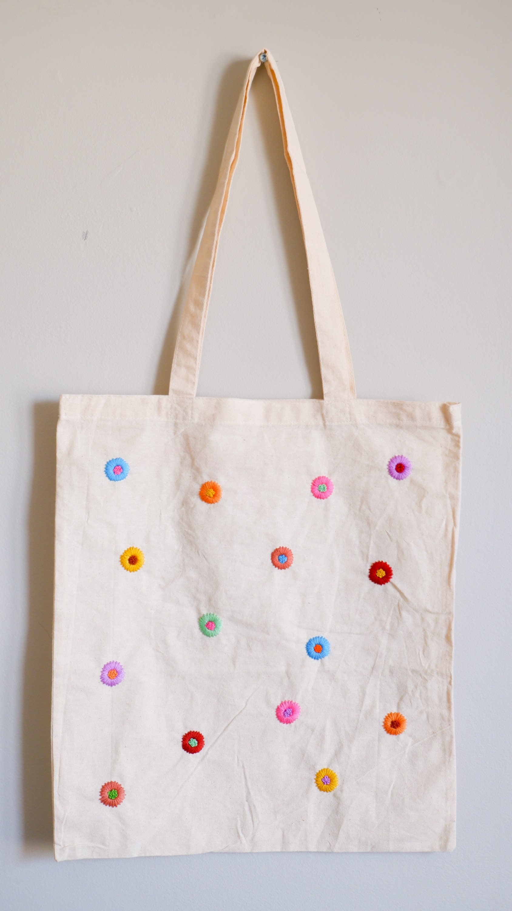 Multicolour Flower Embroidered Tote Bag Minimalistic Shopping - Etsy ...