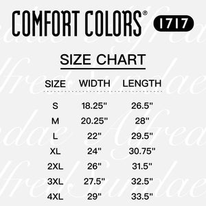 Comfort Colors 1717 Size Chart, Size Chart for Comfort Colors, Oversized Size Chart, Size Chart Mockup, Unisex Size Chart, Comfort Colors