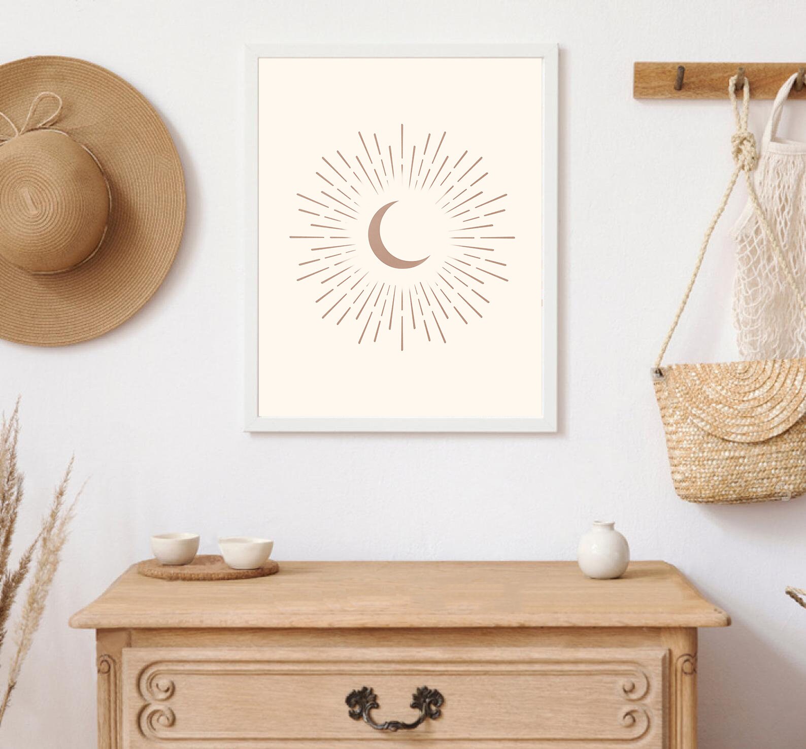 Abstract Geometric Crescent Moon Minimalist Moon Wall Art | Etsy