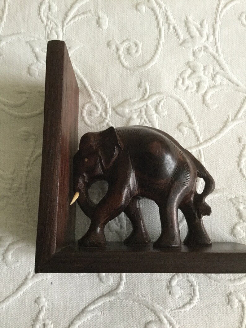 Carved Wooden Elephant Bookshelf Bookend Decor Etsy