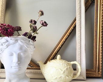 English Rose 1950s Cabbage Leaf Light Yellow Teapot made in England