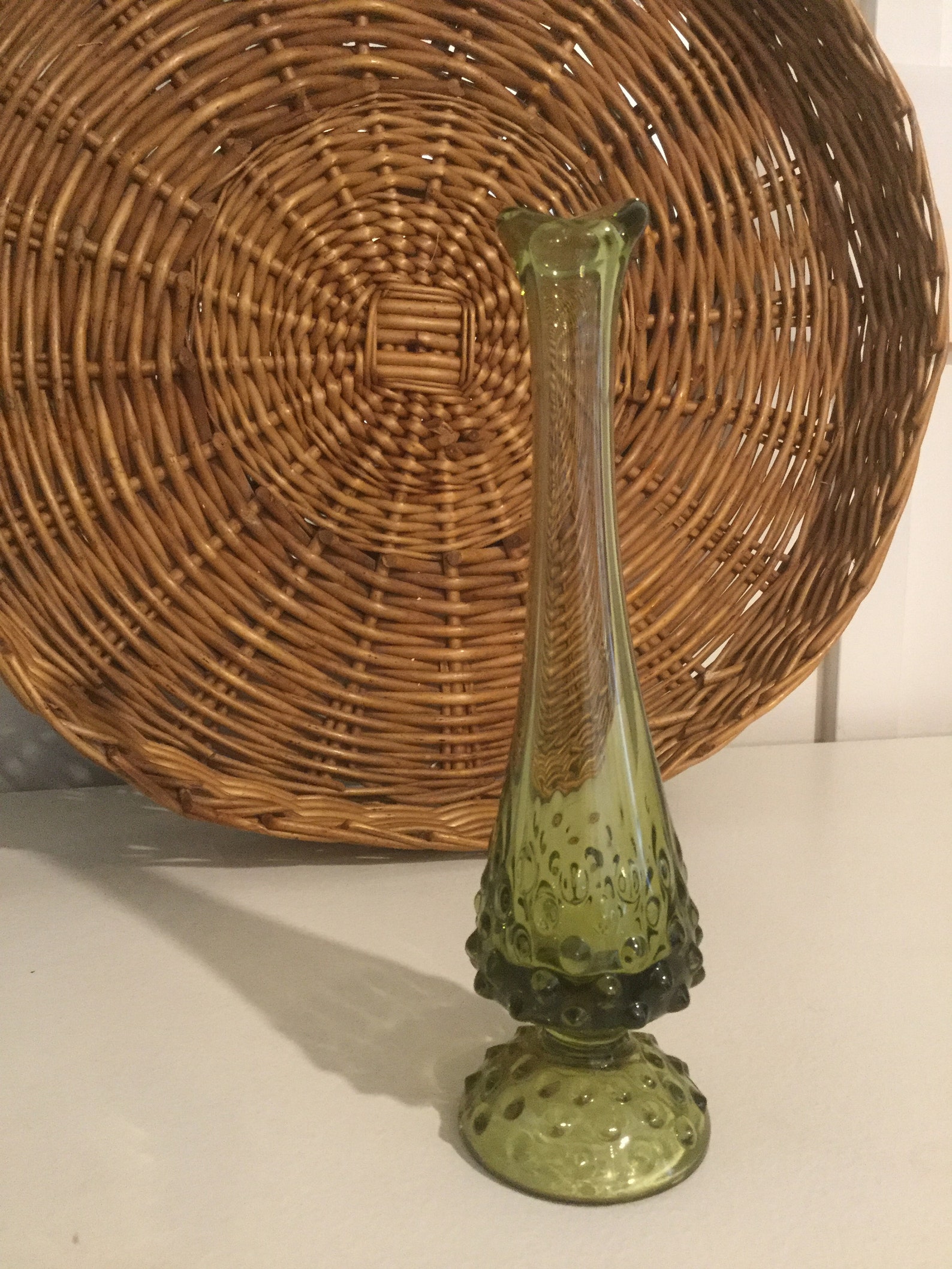 Fenton Green Mid Century Swung Vase Bud Vase Hobnail Fenton Etsy