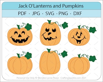 Cute Jack-O-Lantern SVG Files and Pumpkin Cut Files & Clip-Art | svg, jpg, png, dxf, pdf | Halloween Clipart | Digital Download