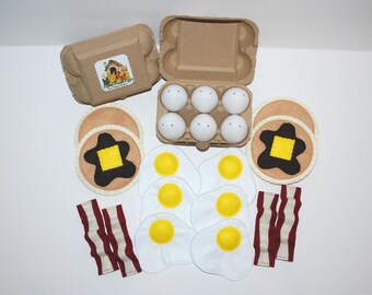 Egg-citing Felt Breakfast Play Food Set: Crackable Eggs, Pancakes & Bacon