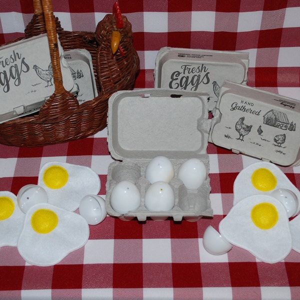 HomeSewn Felt Play Foods Half a Dozen Crackable Eggs with Carton