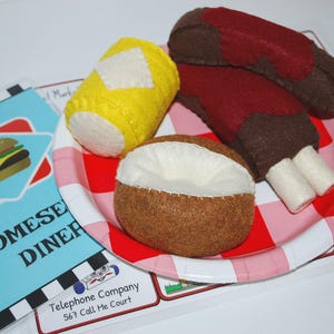 HomeSewn Felt Play Foods BBQ Ribs Meal - Ribs, Baked Potato & Corn on the Cob - Picnic Playtime Fun!