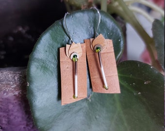 Handmade Unique! one of a kind quill birch bark tulip and leaf shaped dangle earrings Great gift for a special friend native