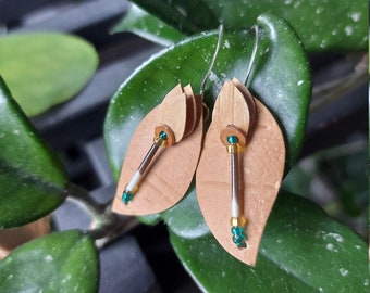 Handmade Unique! one of a kind quill birch bark tulip and leaf shaped dangle earrings Great gift for a special friend native