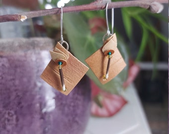 Handmade Unique! one of a kind quill birch bark tulip and leaf shaped dangle earrings Great gift for a special friend native