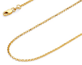 1.6mm 14K Yellow Gold Diamond-Cut Angled Rolo Cable Chain Necklace