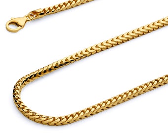 3mm 14K Yellow Gold Round Franco Chain Necklace (for Men & Women)