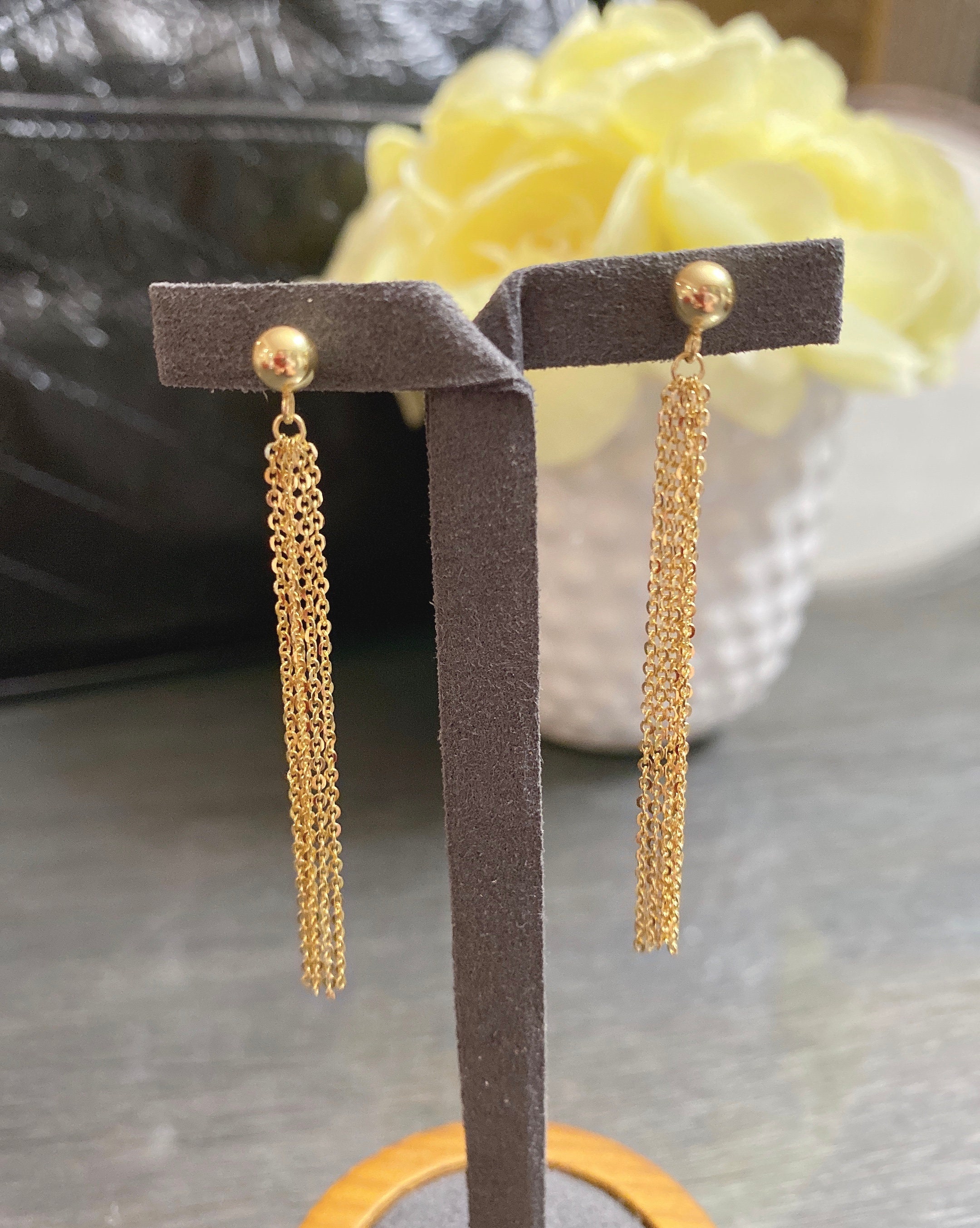 14k Yellow Gold Tassel Earrings Etsy