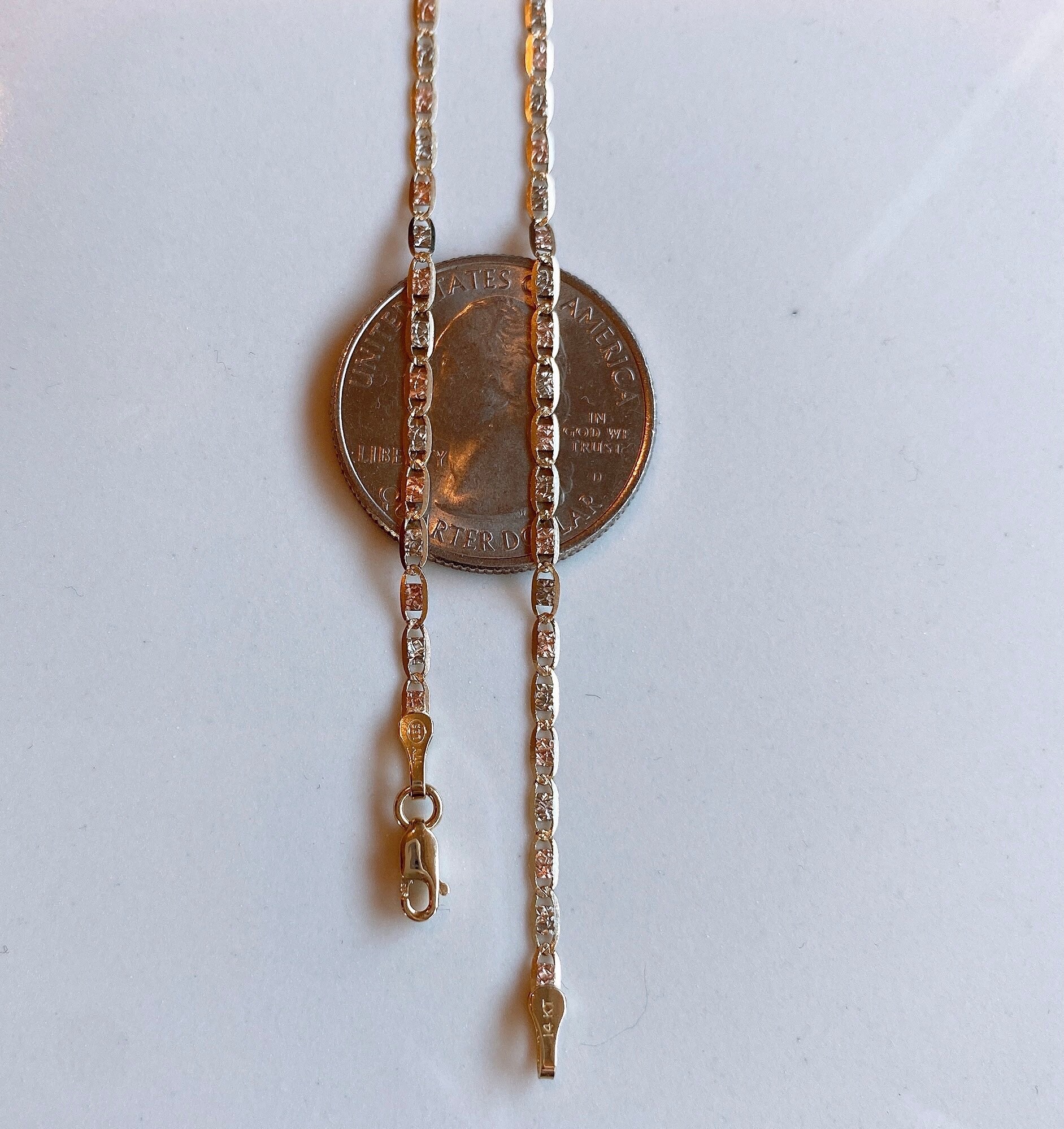 2mm 14k Tri Color Gold Valentino Diamond Cut Chain Necklace | Etsy
