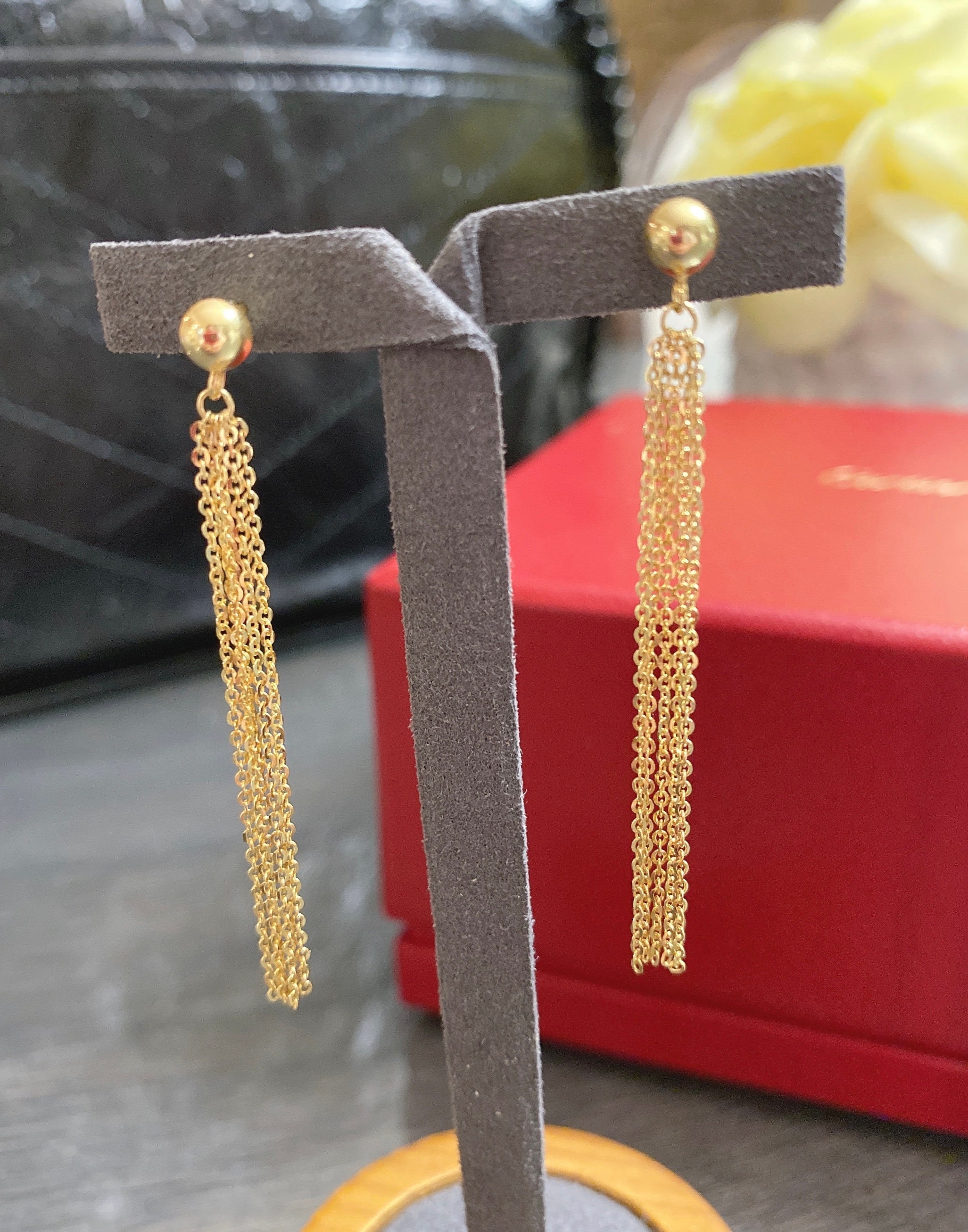 14k Yellow Gold Tassel Earrings Etsy