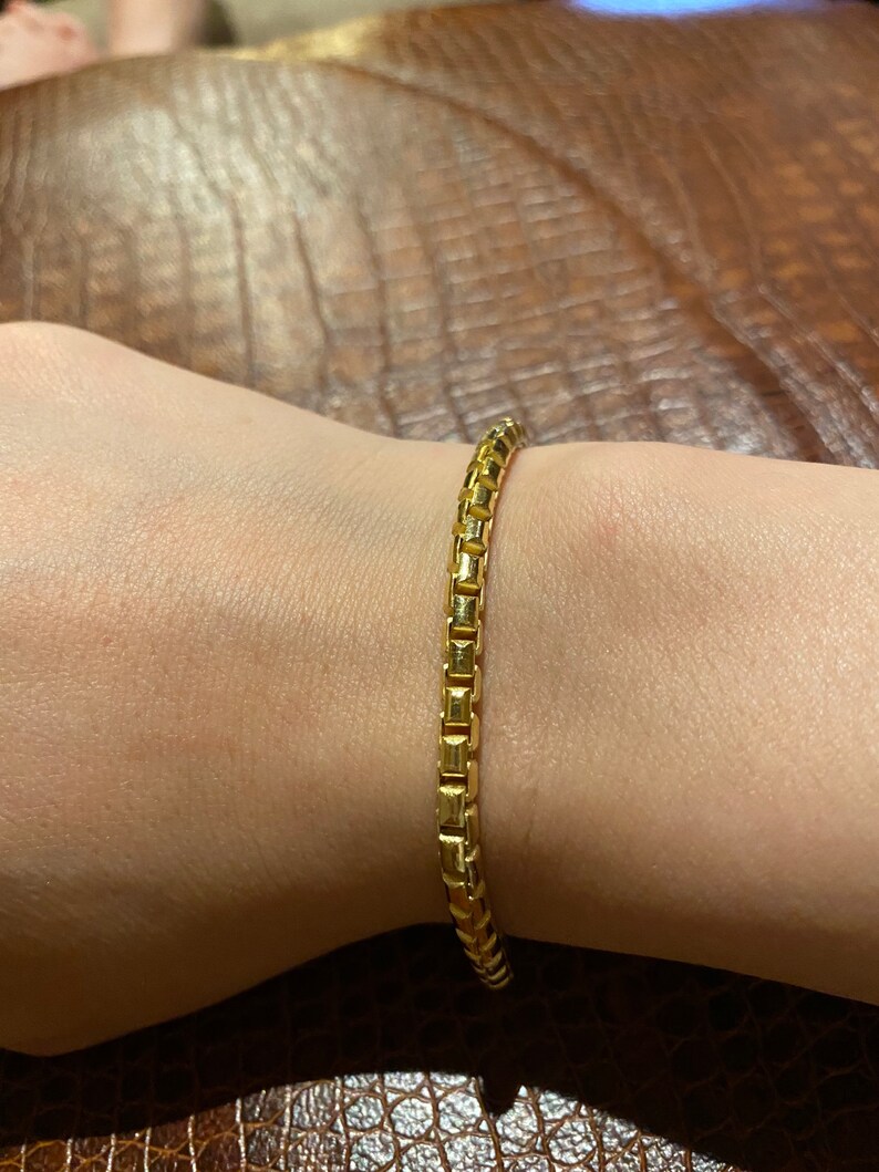 4mm 14K Yellow Gold Box Chain Bracelet 6.5 Inch Available for Etsy