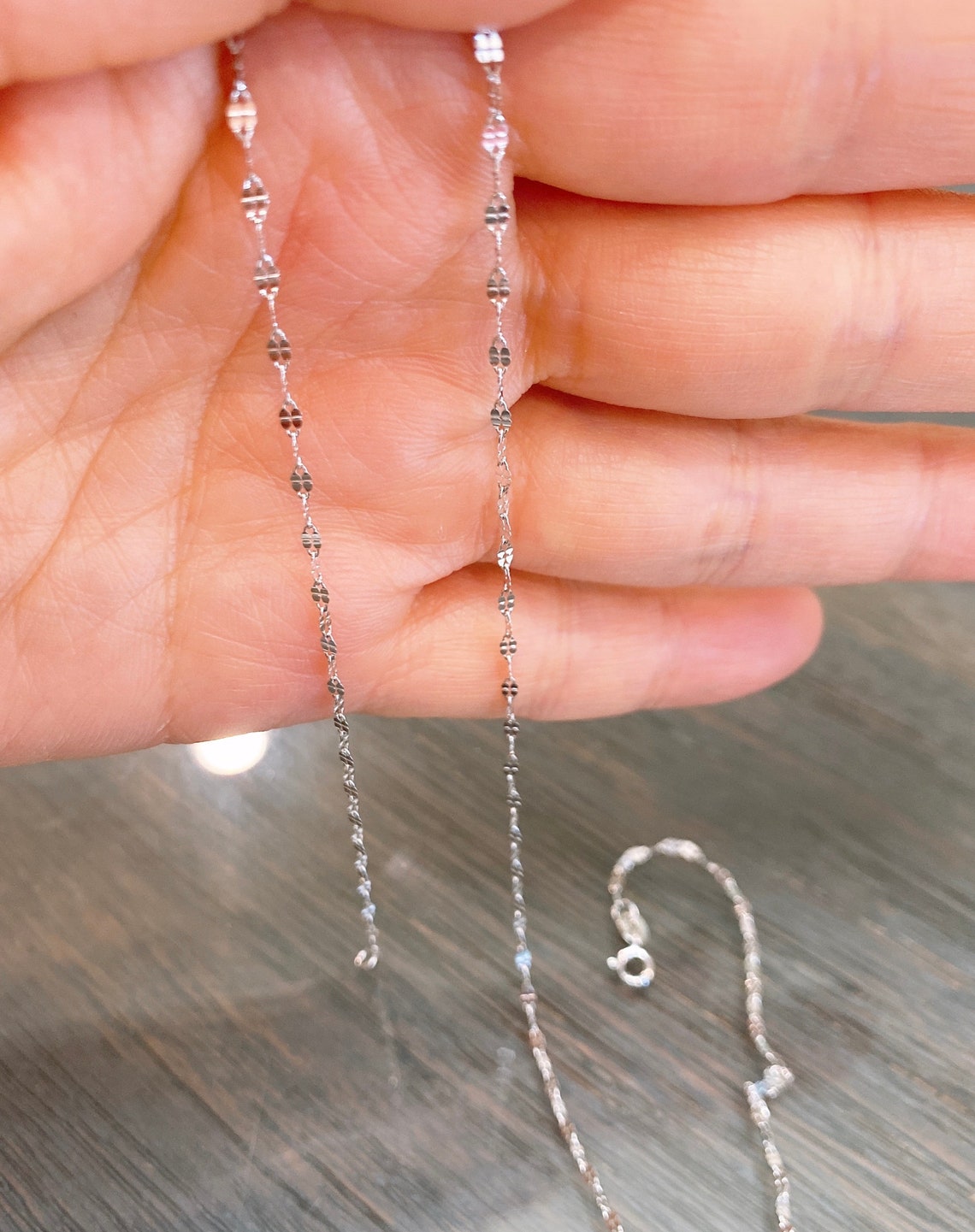 1.5mm 14k White Gold Stamped Mirror Chain Necklace Etsy