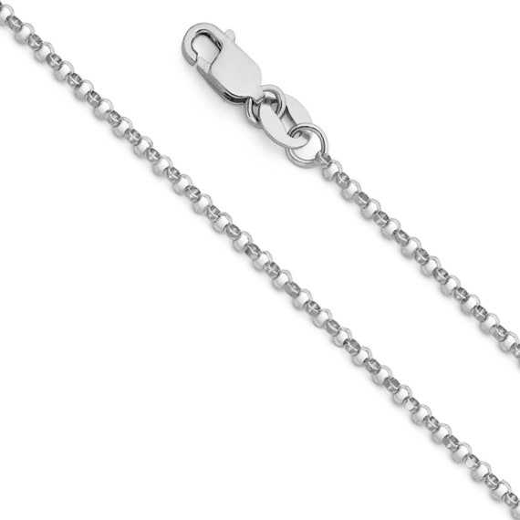 1.6mm 14K White Gold Diamond-cut Angled Rolo Cable Chain Necklace