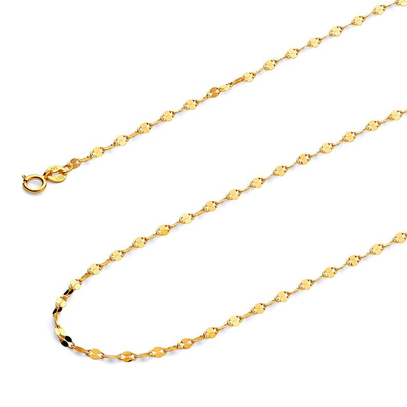 2mm 14K Yellow Gold Flat Mirror Link Chain Necklace Etsy
