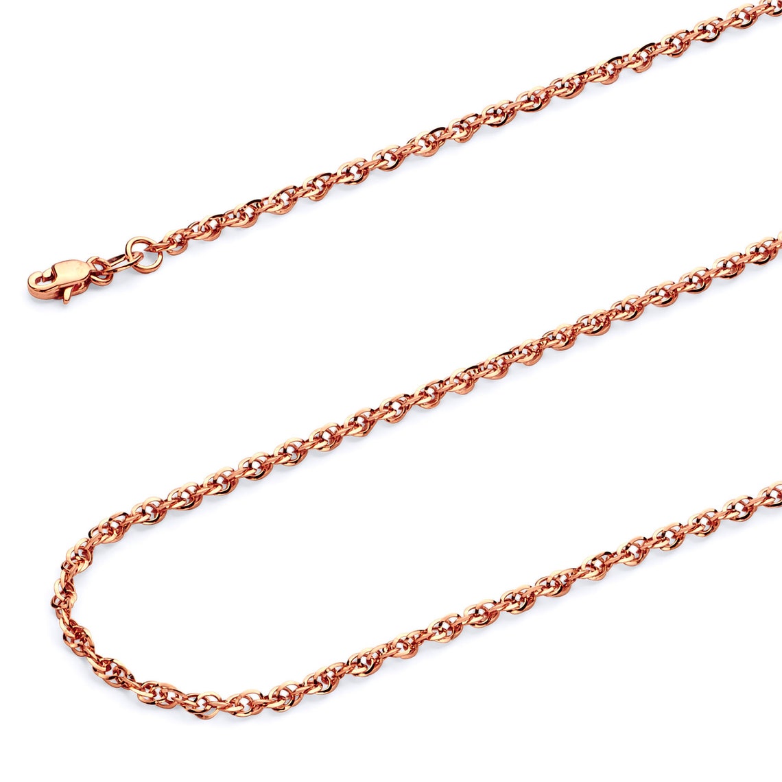 2.2mm 14k Rose Gold Hollow Double Link Rope Chain Necklace Etsy