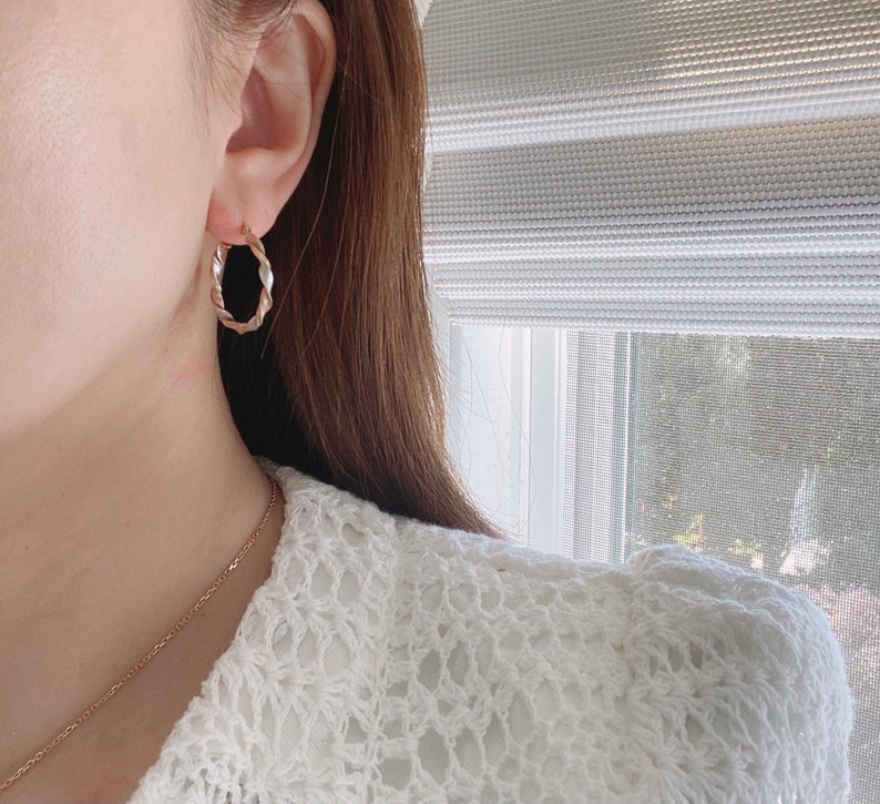 3mm x 0.9 inch 14K Tricolor Gold Medium Twisted Hoop Earrings